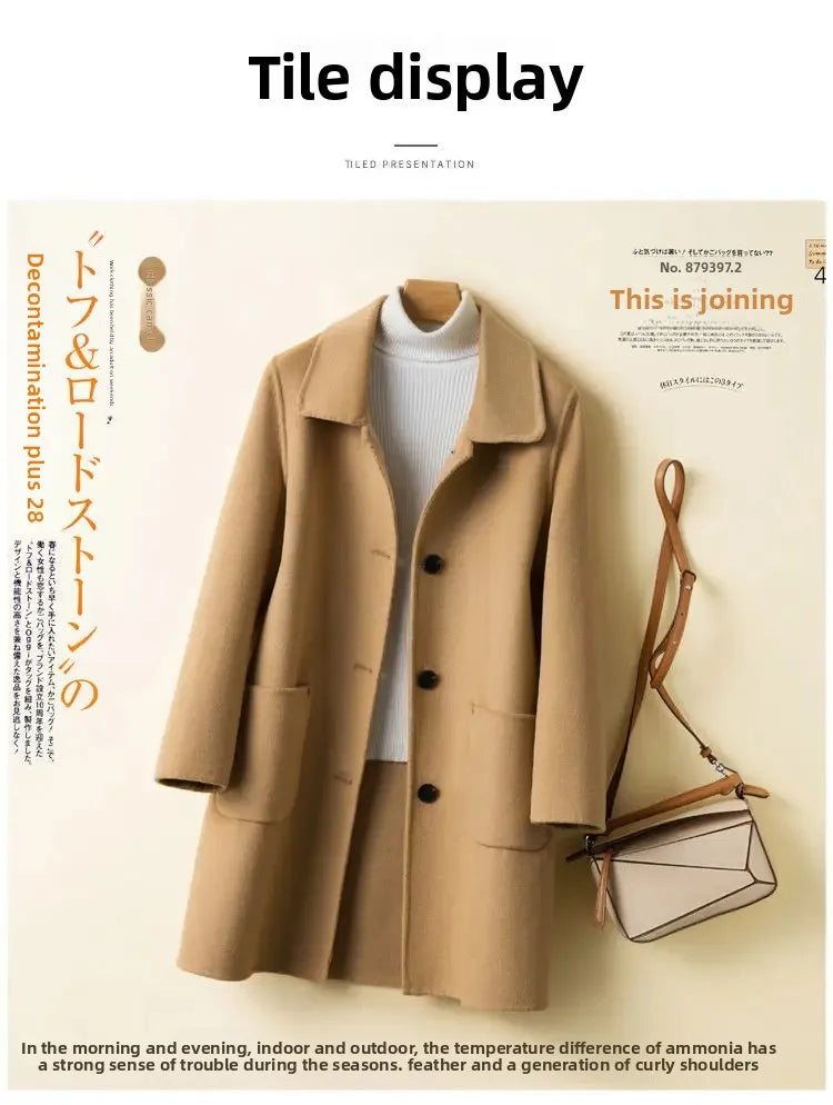 Korean Chic Double-Breasted Cashmere Wool Coat