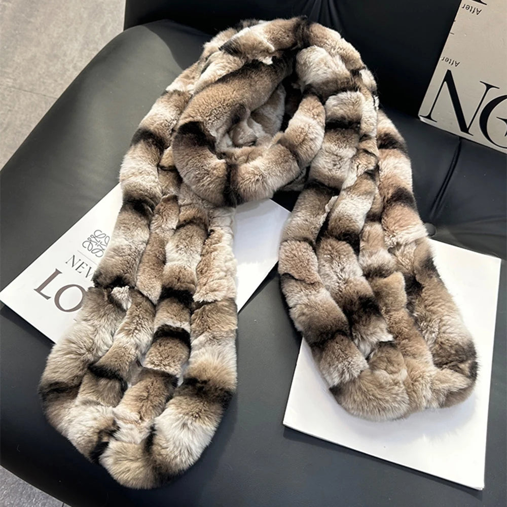 Rex Rabbit Long Knitted Fur Scarf