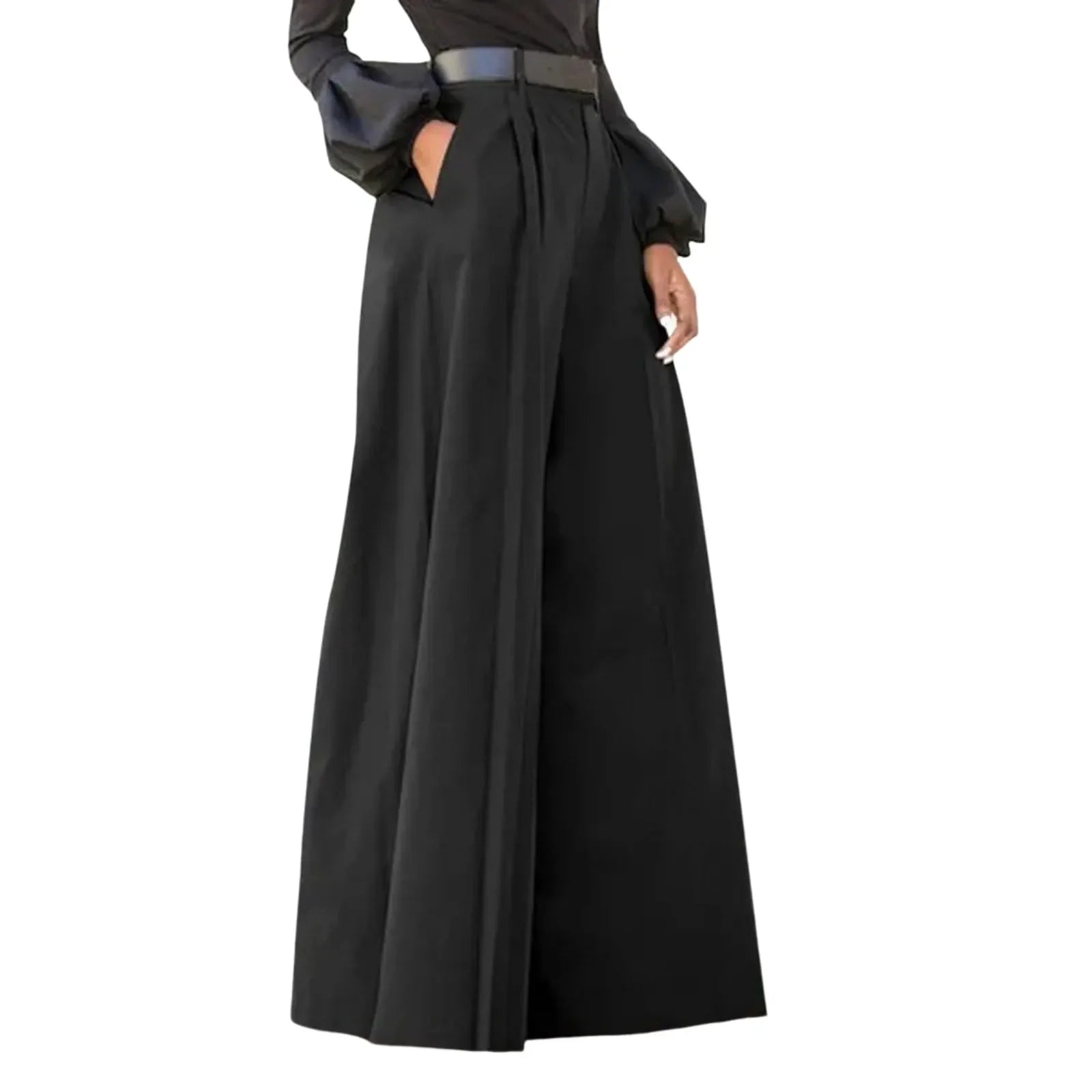 Cotton-Linen Flared Palazzo Trousers