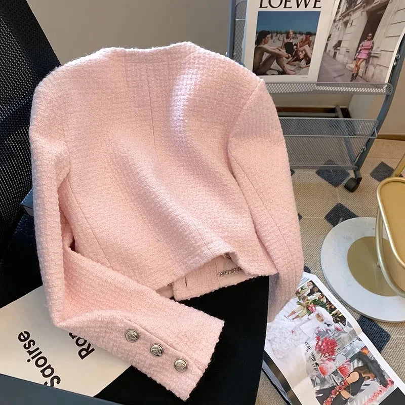 Vintage Pink Tweed Crop Jacket