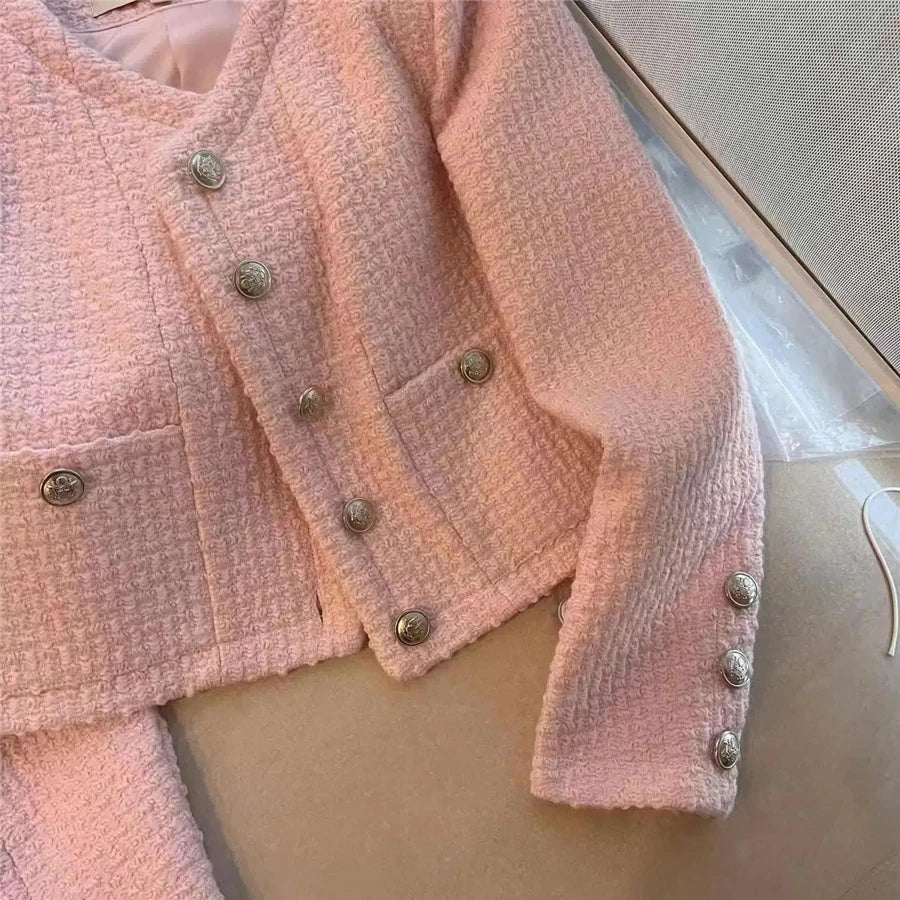 Vintage Pink Tweed Crop Jacket