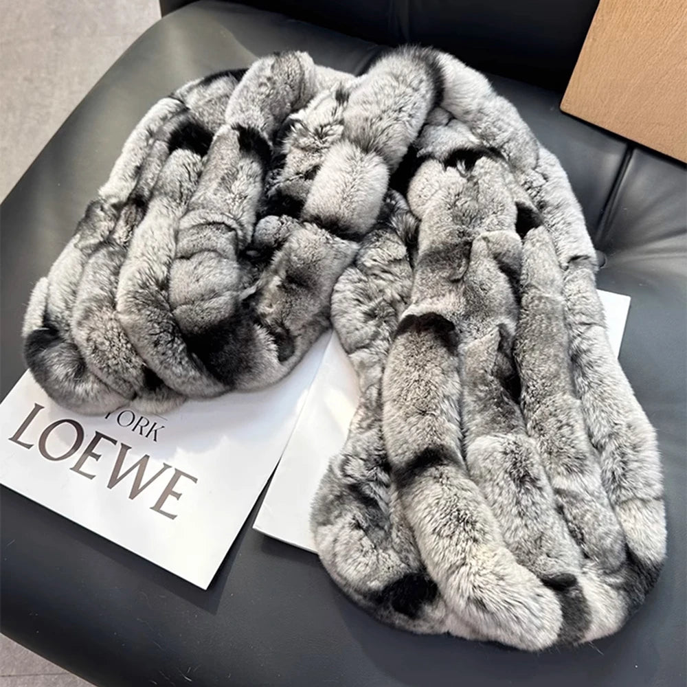 Rex Rabbit Long Knitted Fur Scarf
