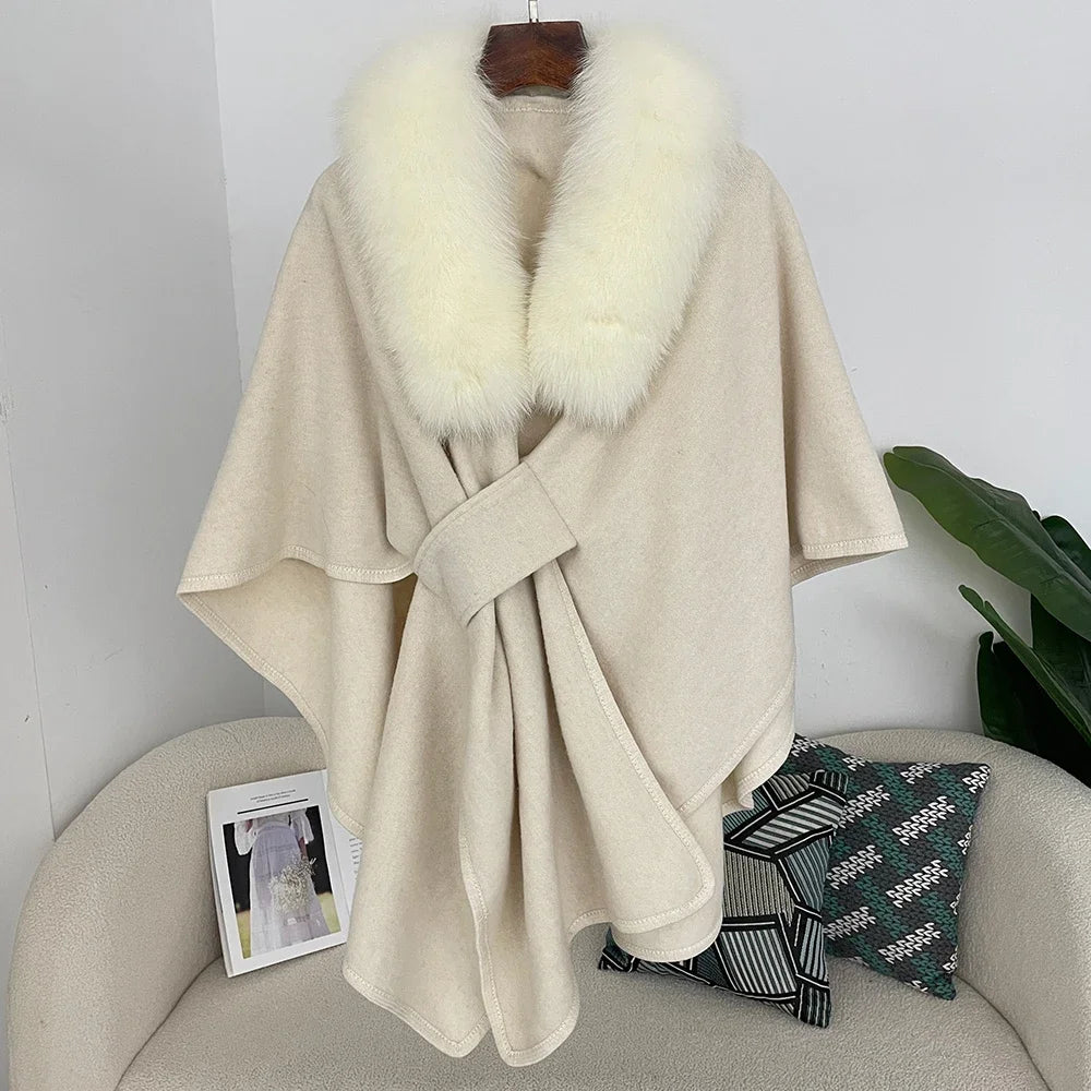 Luxury Faux Fur Cape Shawl with Belt