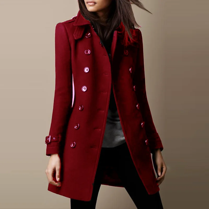 Chic Double-Breasted Wool Street Coat