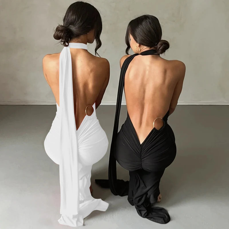 One-Shoulder Scarf Loop Maxi Dress