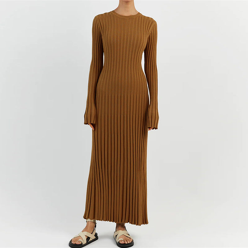 Ribbed Knit Tie-Waist Maxi Bodycon Dress