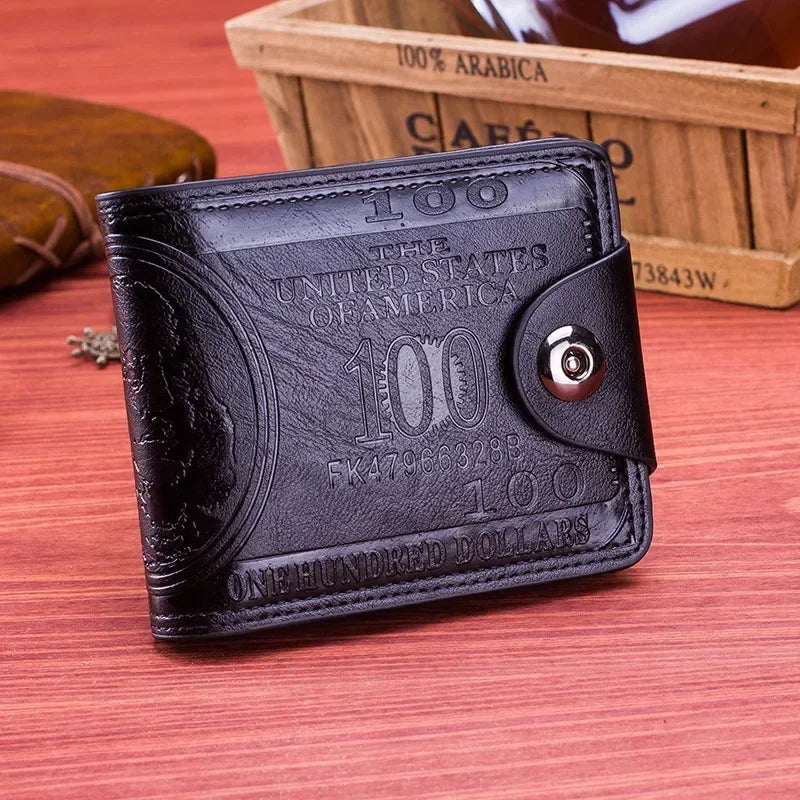 Men’s Leather Photo & Card Wallet – “100 USD Pattern