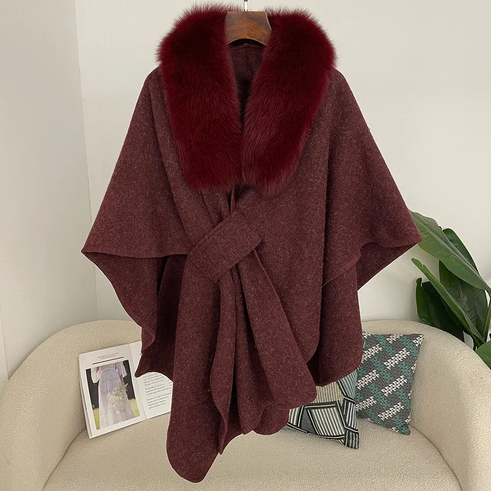 Luxury Faux Fur Cape Shawl with Belt