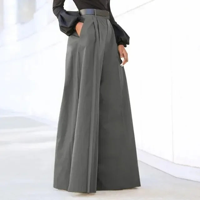 Cotton-Linen Flared Palazzo Trousers