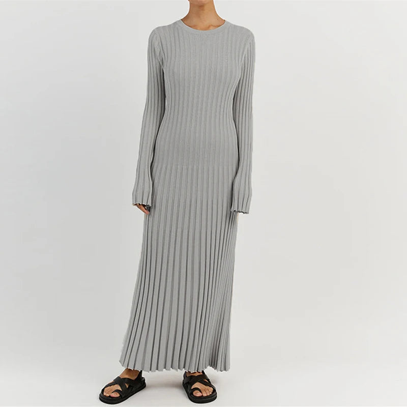 Ribbed Knit Tie-Waist Maxi Bodycon Dress