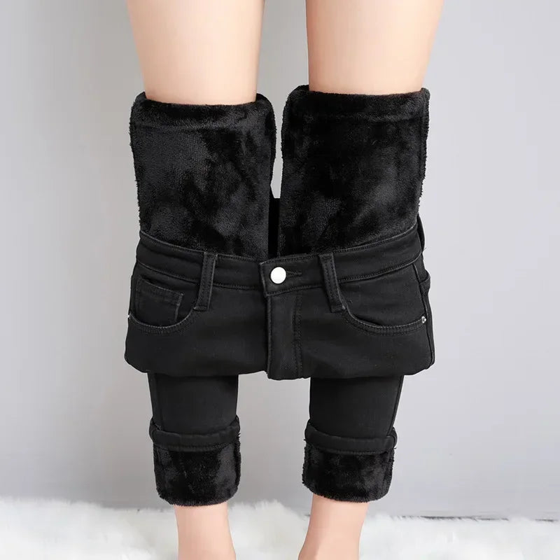 Women’s Thermal Skinny Jeans – Winter Warm Fleece Denim