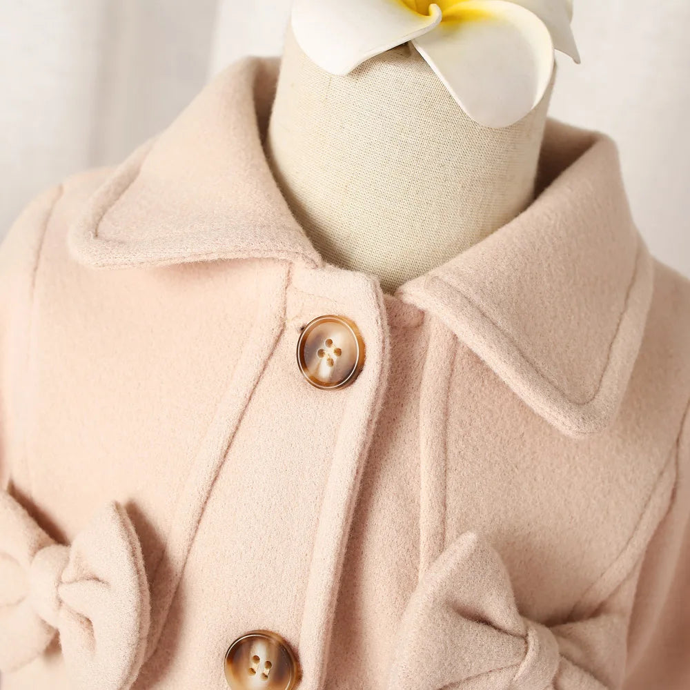 Cozy Bow-Button Cotton Coat for Baby Girls
