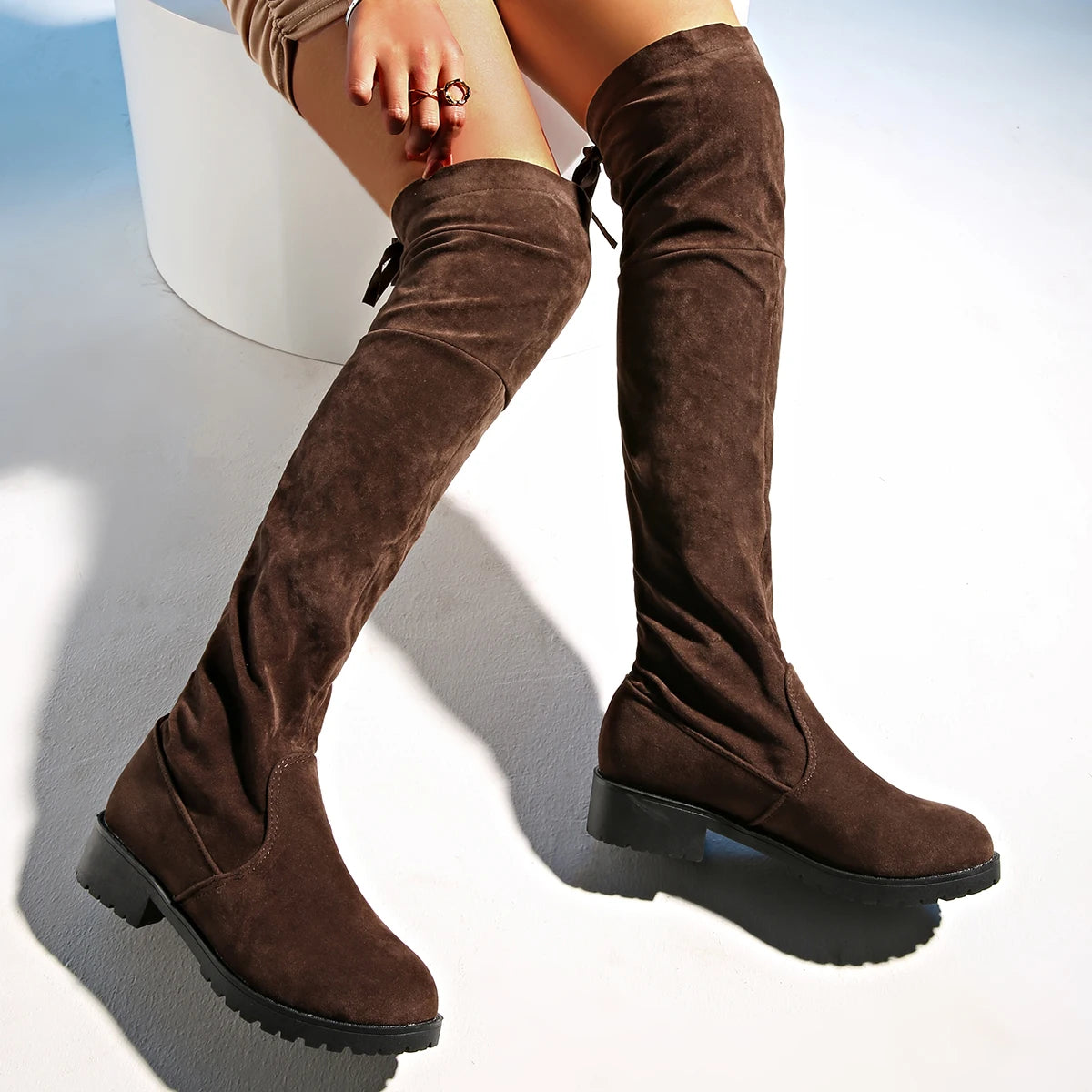 Warm Suede Over-Knee Lace-Up Boots