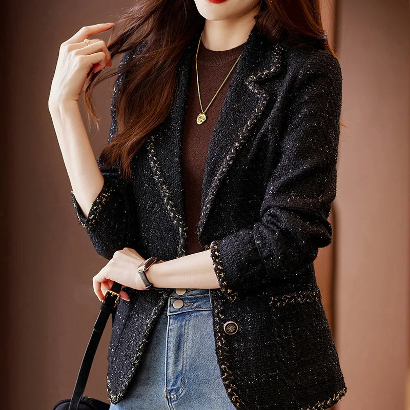 Elegant Patchwork Plaid Slim Blazer