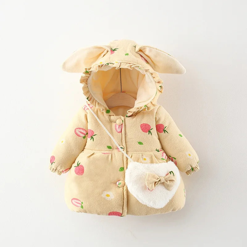 Bunny Hood Floral Winter Jacket for Toddlers