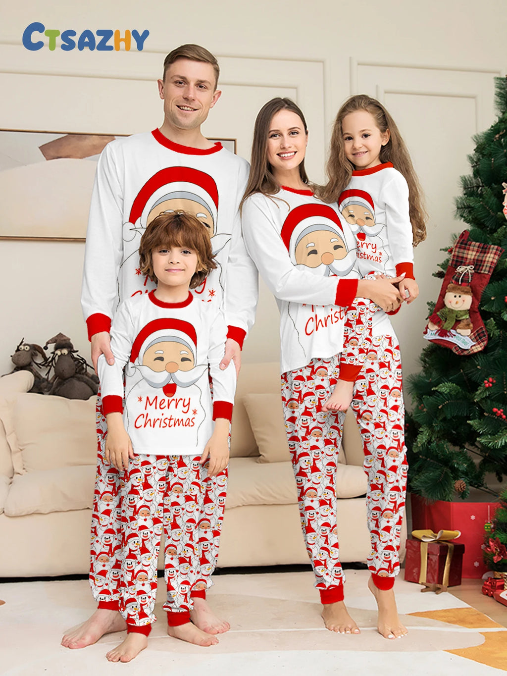 Holiday Santa & Reindeer Matching Pajama Set