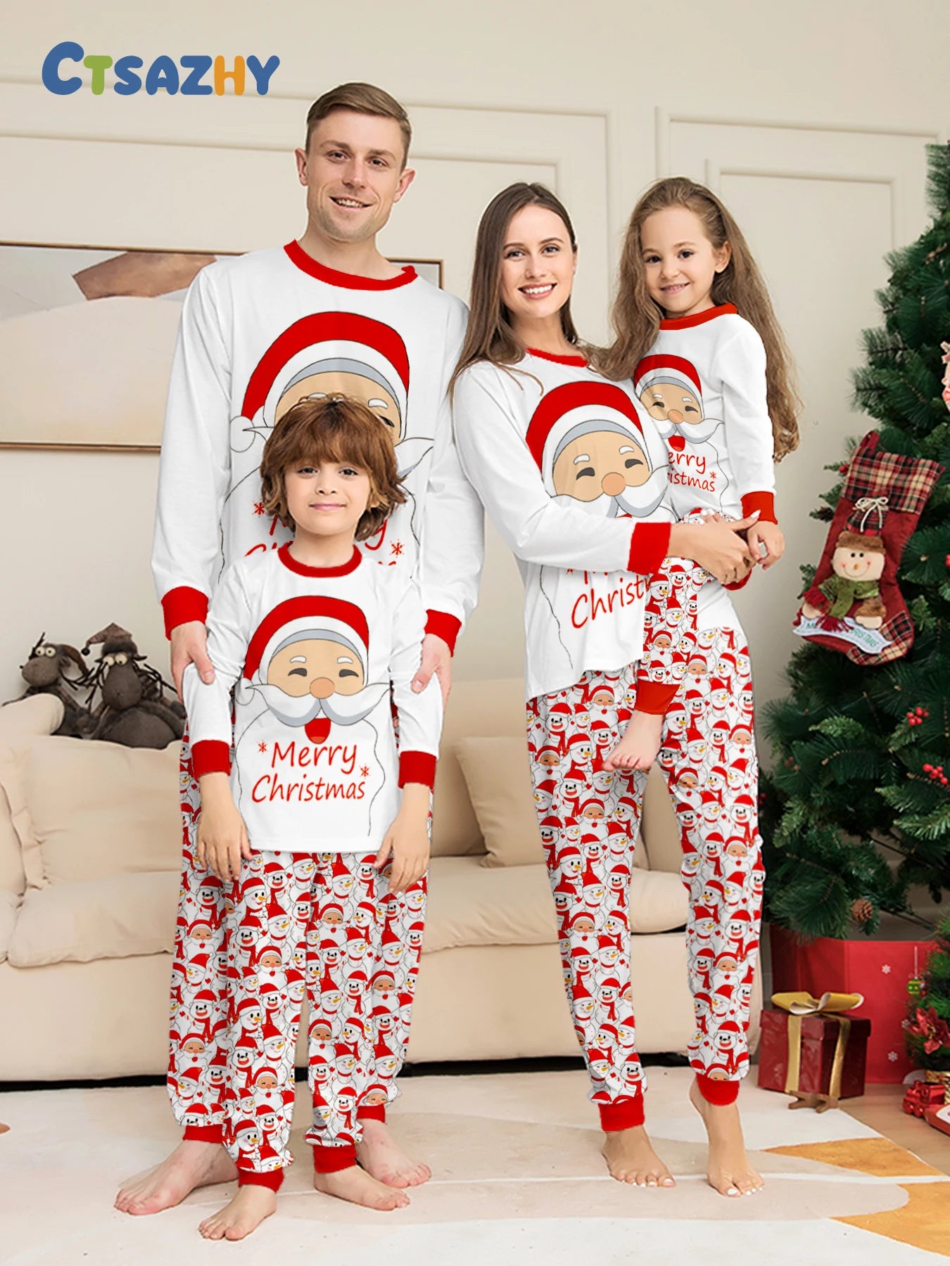Holiday Santa & Reindeer Matching Pajama Set