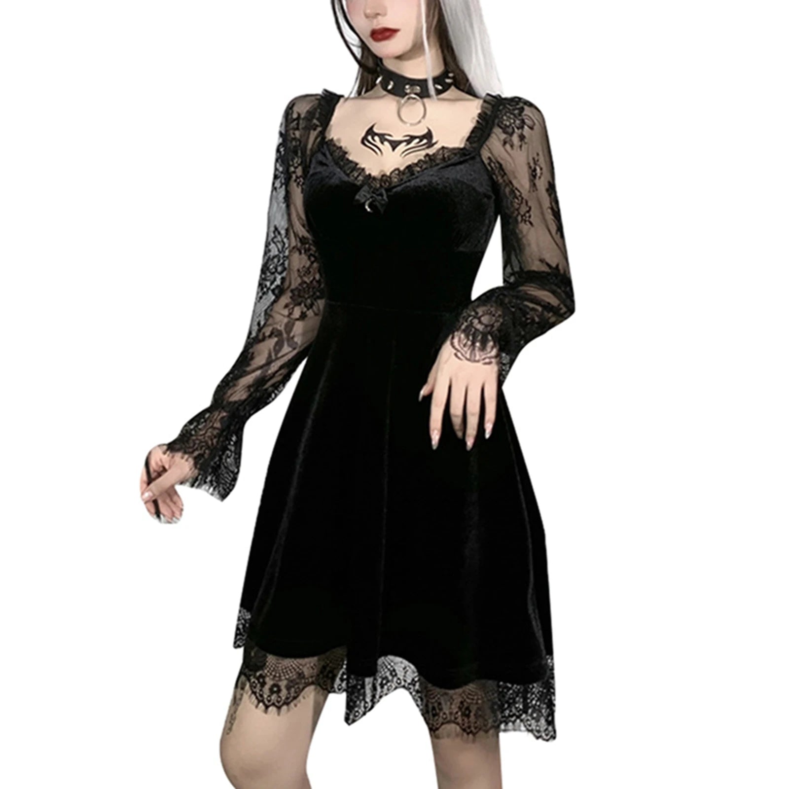 Neo Gothic Lace V-Neck Dress