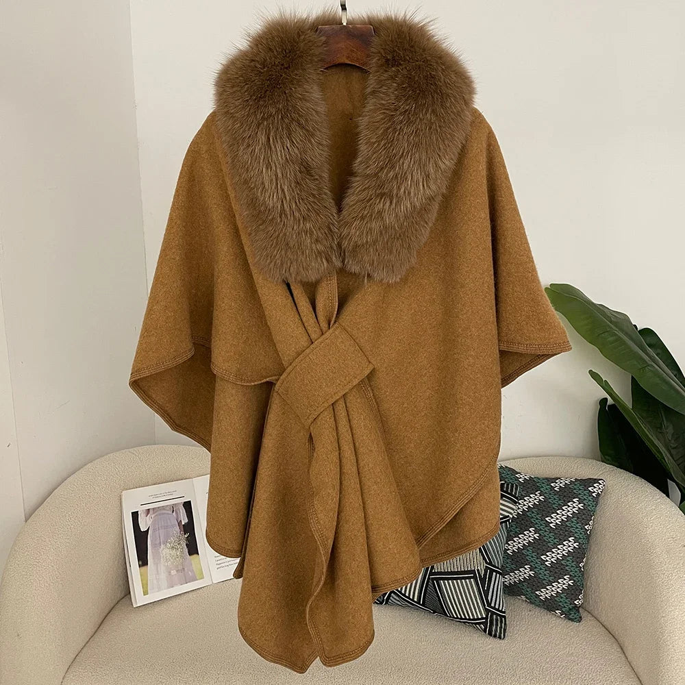 Luxury Faux Fur Cape Shawl with Belt