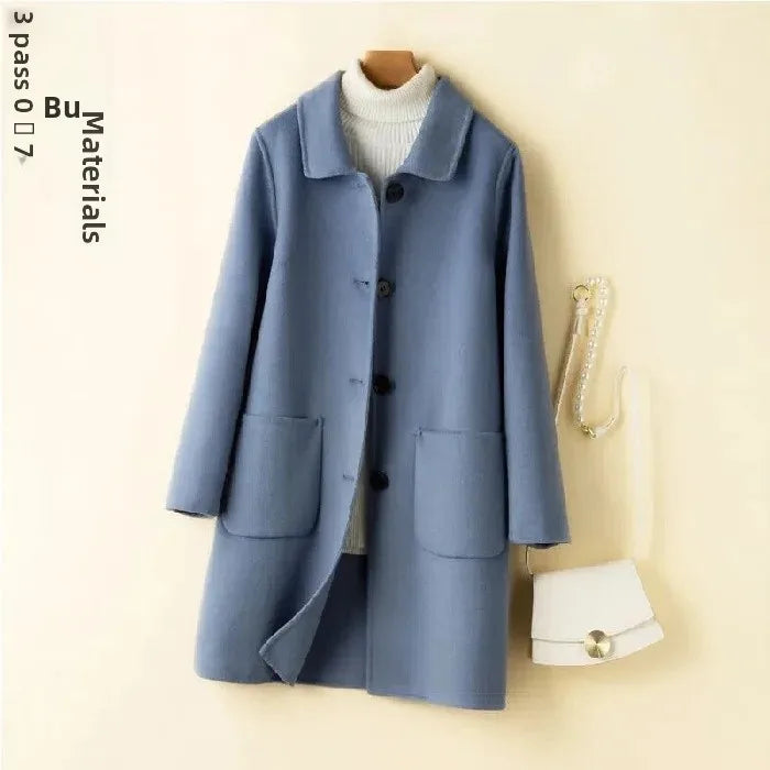 Korean Chic Double-Breasted Cashmere Wool Coat