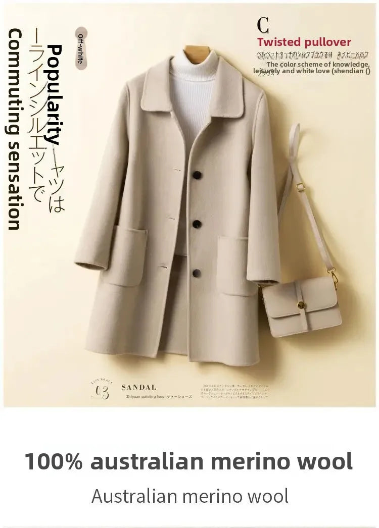 Korean Chic Double-Breasted Cashmere Wool Coat
