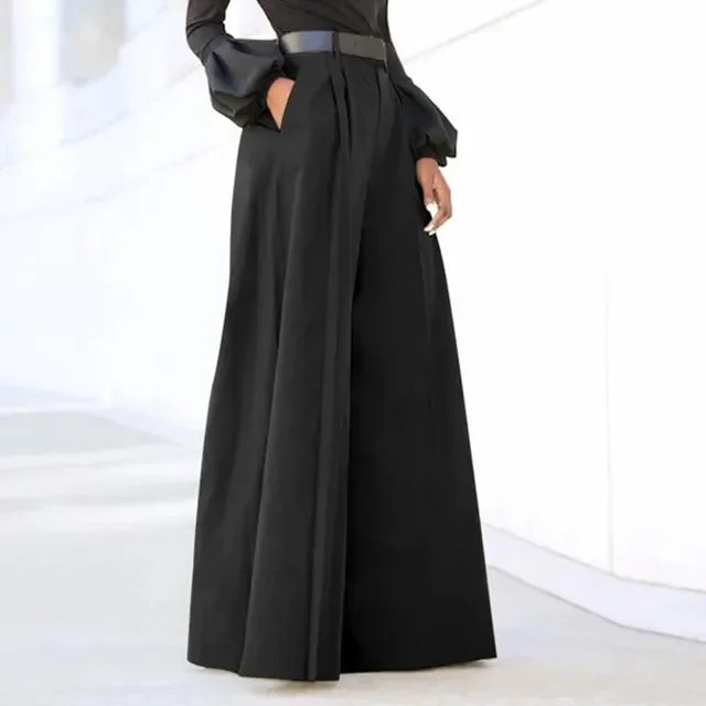 Cotton-Linen Flared Palazzo Trousers