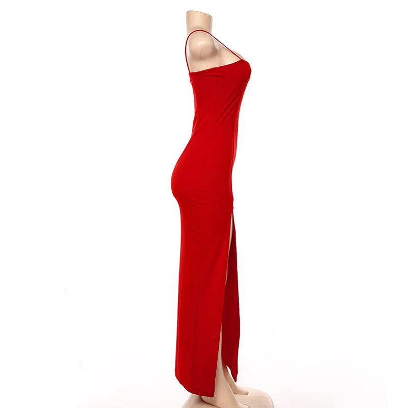 Red Elegance Lace-Up Bodycon Midi Dress