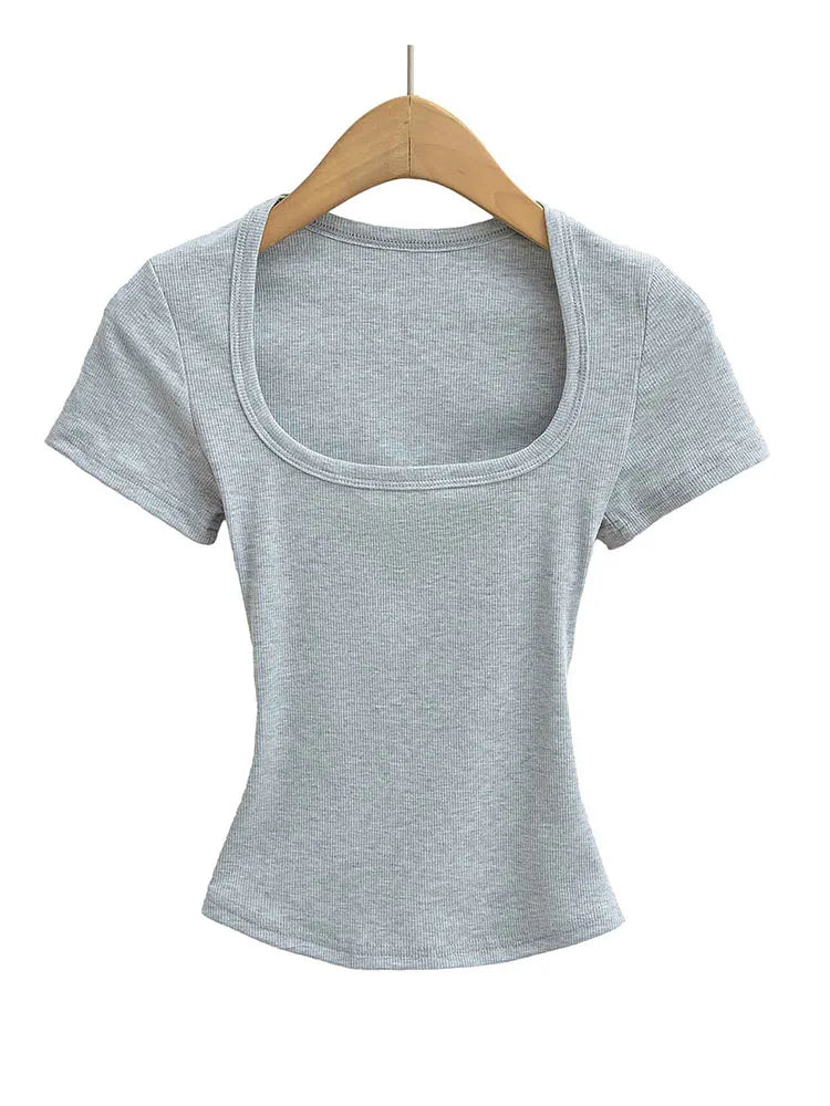Elastic Square-Neck Crop Tee