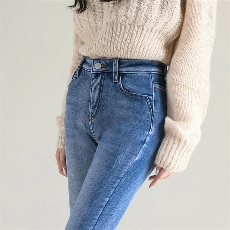 Women’s Thermal Skinny Jeans – Winter Warm Fleece Denim