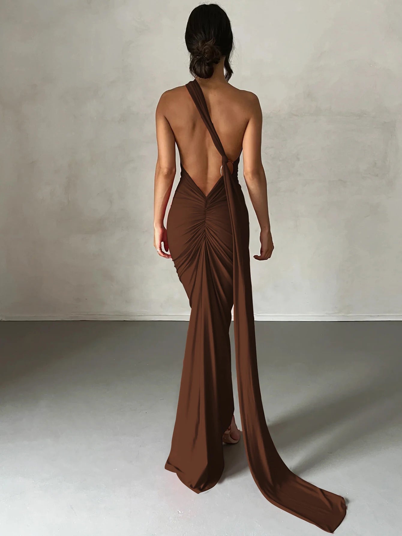 One-Shoulder Scarf Loop Maxi Dress