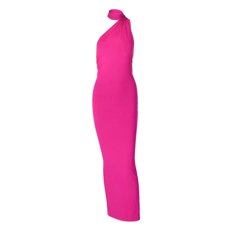 One-Shoulder Scarf Loop Maxi Dress