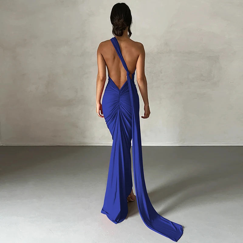 One-Shoulder Scarf Loop Maxi Dress