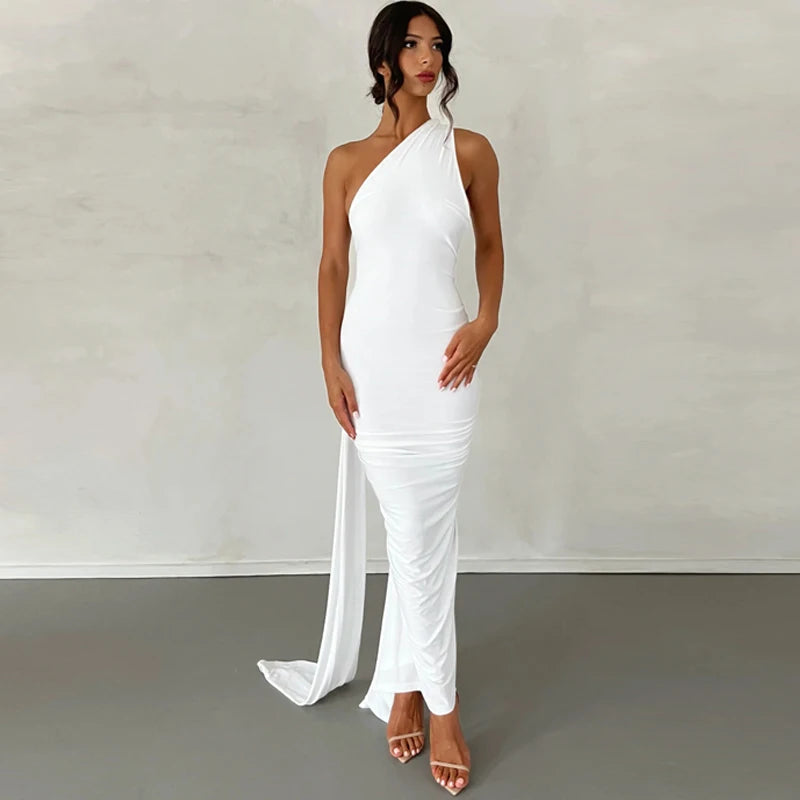 One-Shoulder Scarf Loop Maxi Dress