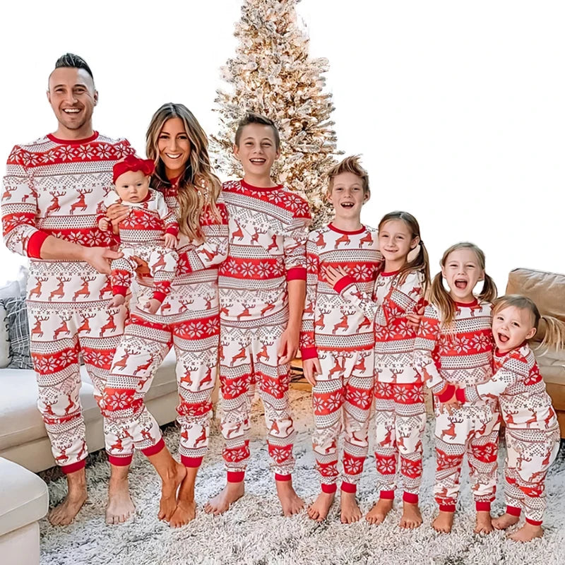 Mom & Daughter Retro Print Christmas Pajama Set