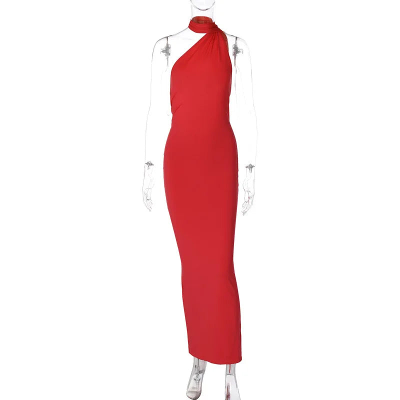 One-Shoulder Scarf Loop Maxi Dress