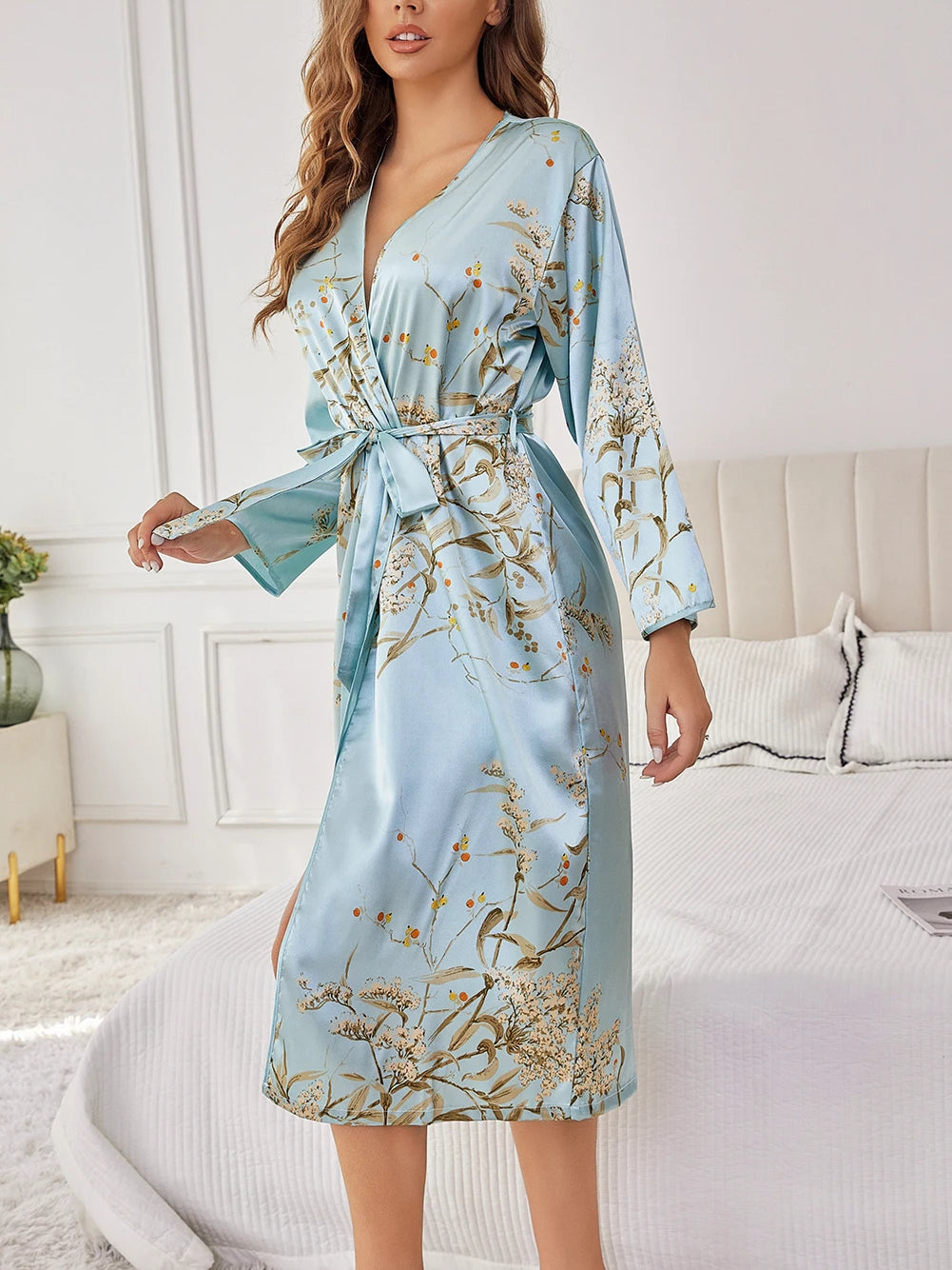 Elegant Floral Silk Robe