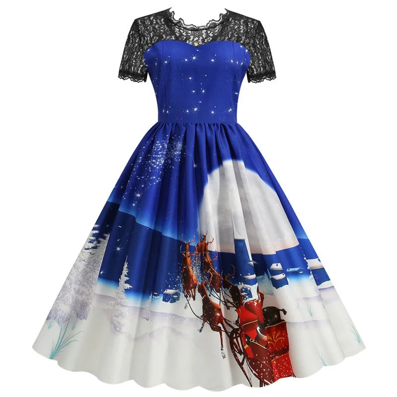 Holiday Lace-Trim Vintage Waist Dress