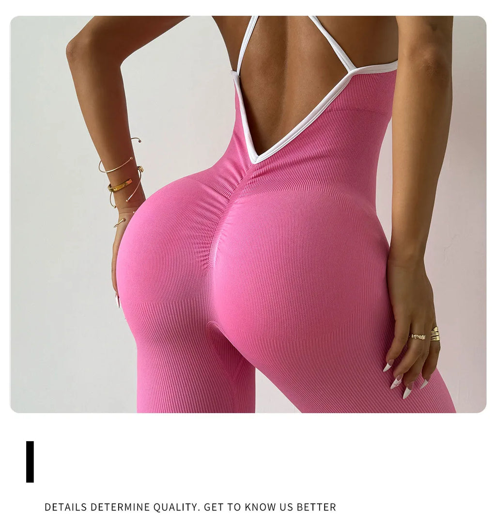 Color block Halter Performance Yoga Bodysuit