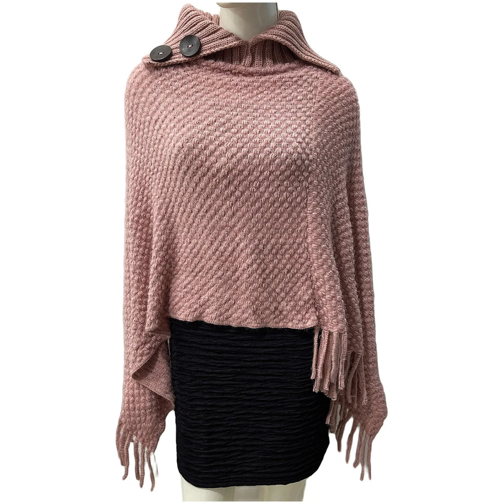 Boho Fringe Knit Cape