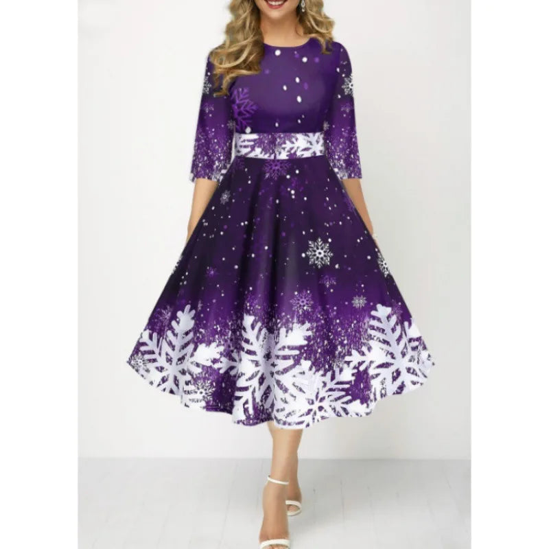 christmas Snowflake Print Dress