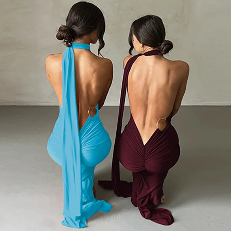 One-Shoulder Scarf Loop Maxi Dress