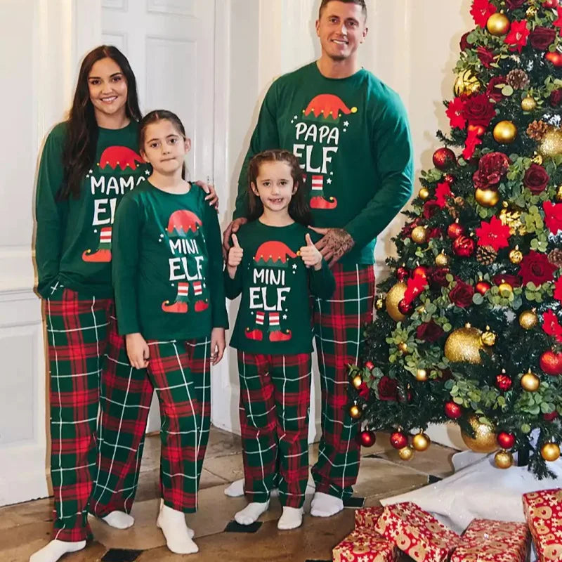 Festive Plaid & Letter Print Family Pajama Set