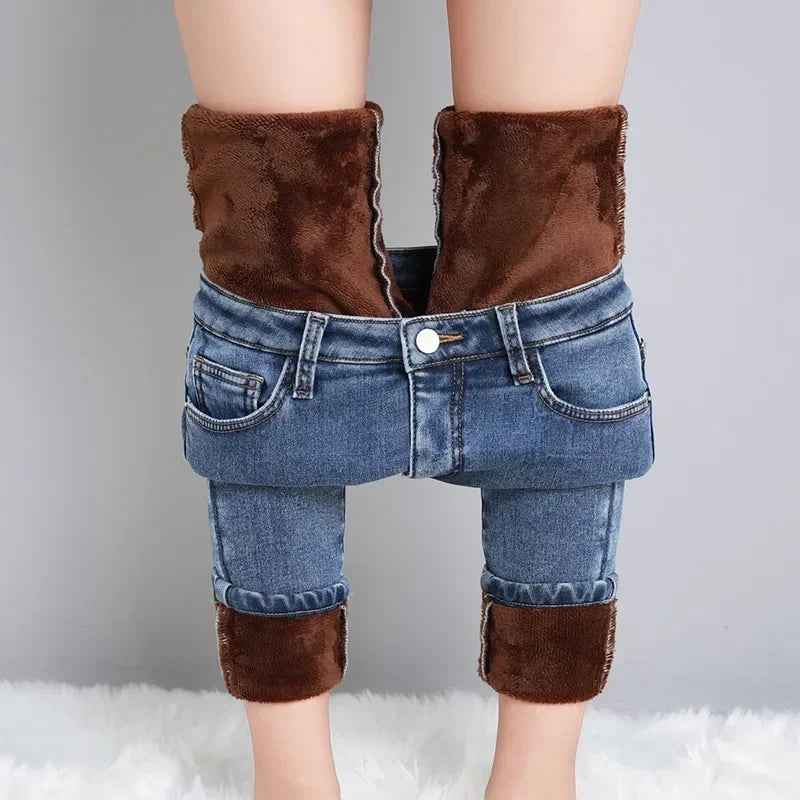 Women’s Thermal Skinny Jeans – Winter Warm Fleece Denim